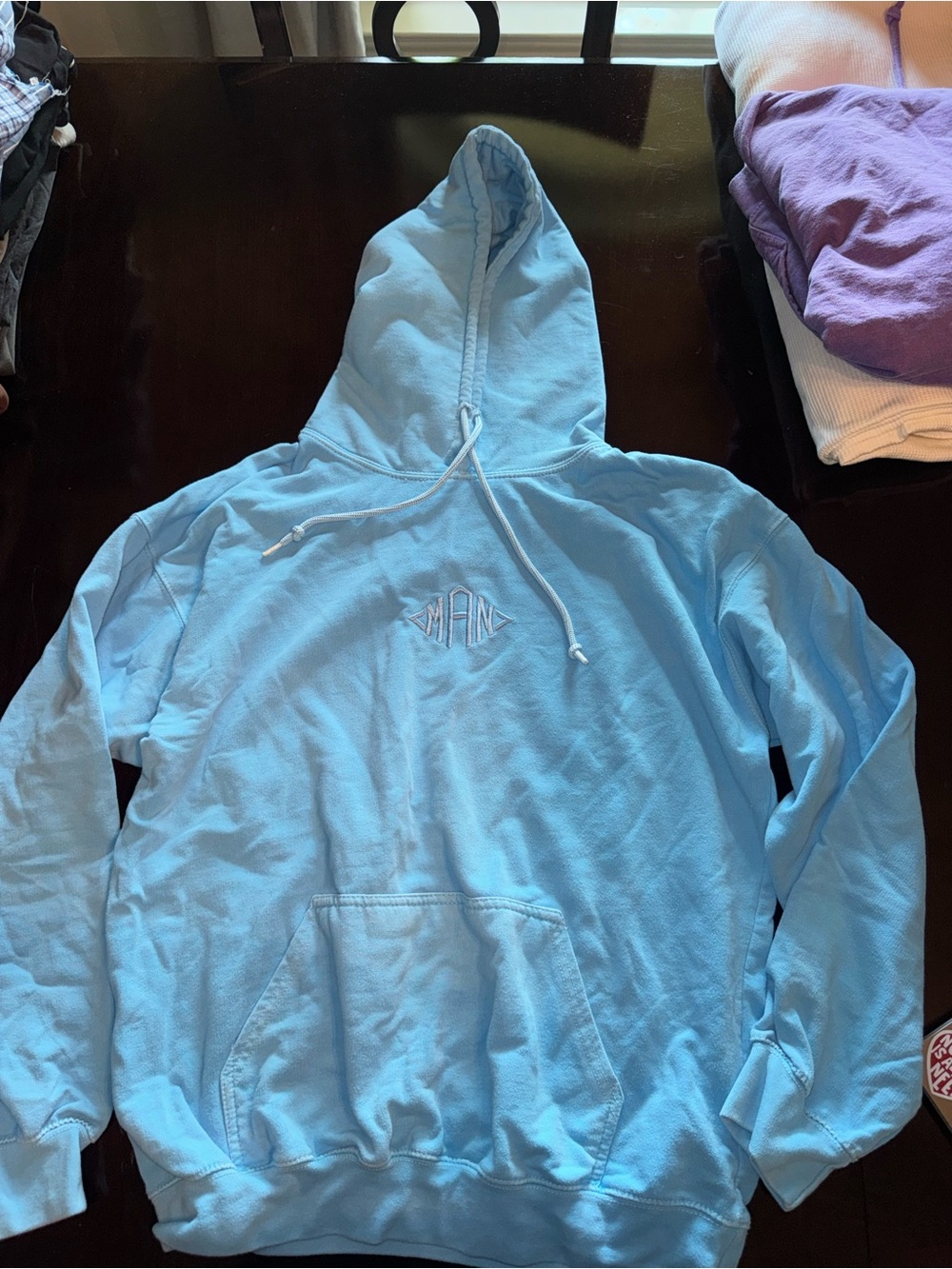 Boohoo Mens Light Blue Hooded Pullover Sweatshirt